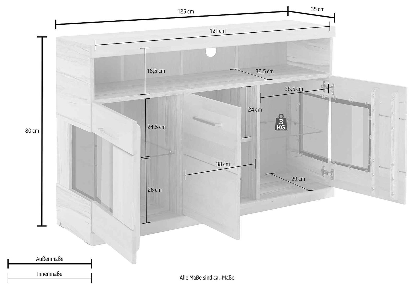 Sideboard - RIBE -Teilmassives Holz Kernbuchefarben