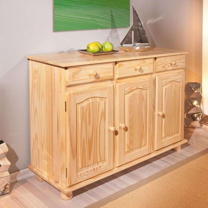 Sideboard Abaco, aus massivem Kiefernholz mit Türen und Schubladen, 130 cm Breite