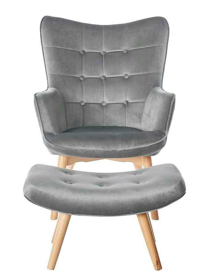 Sessel + Hocker im Set, Bezug in Samtoptik, 100% Polyester