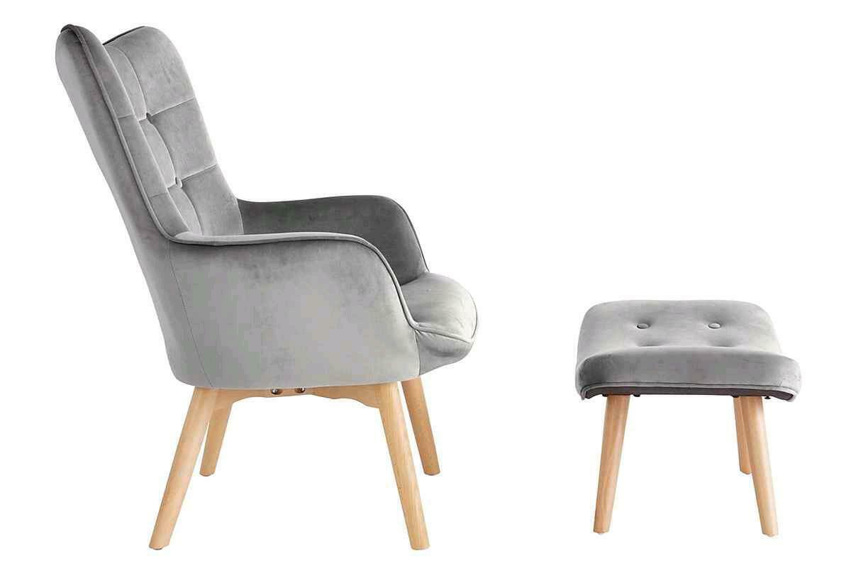 Sessel + Hocker im Set, Bezug in Samtoptik, 100% Polyester