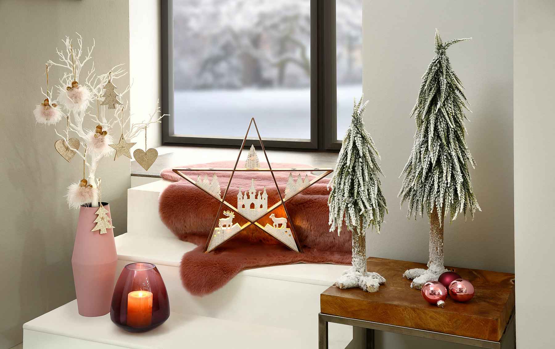 Dekobaum »Weihnachtsdeko« (Set, 2 St), mit dekorativem Schnee, Höhe ca –  Sonderposten-Saar